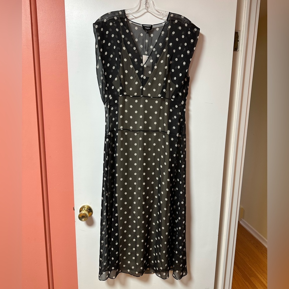 Theory Black Polka Dot Midi Dress